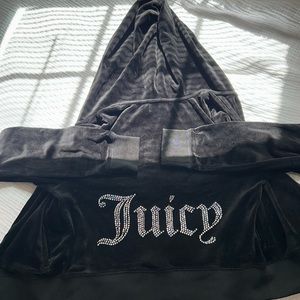 Juicy Couture Black Velour Hoodie with Rhinestones
